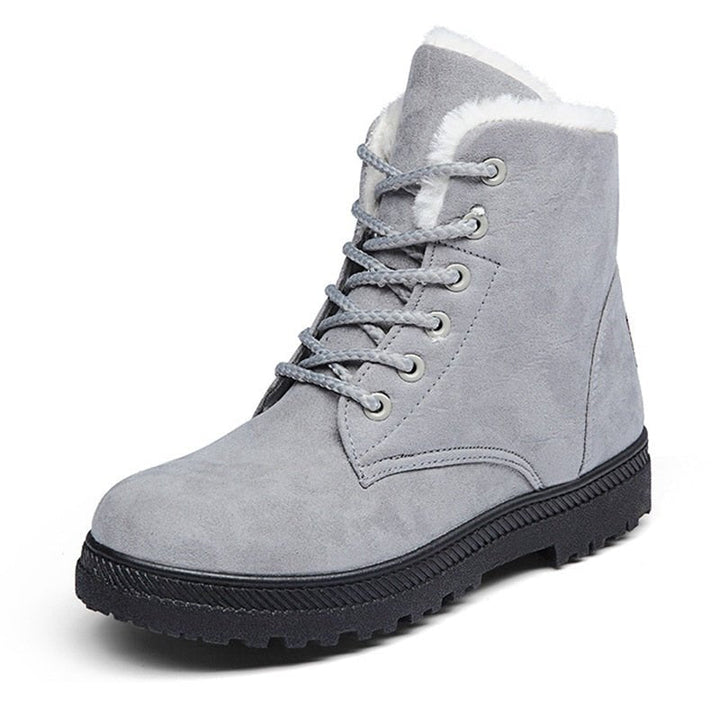 Ciepłe ocieplane damskie zimowe buty za kostkę z szyjkami - Eliza Fur Boot-Szary-35-Trend Polska