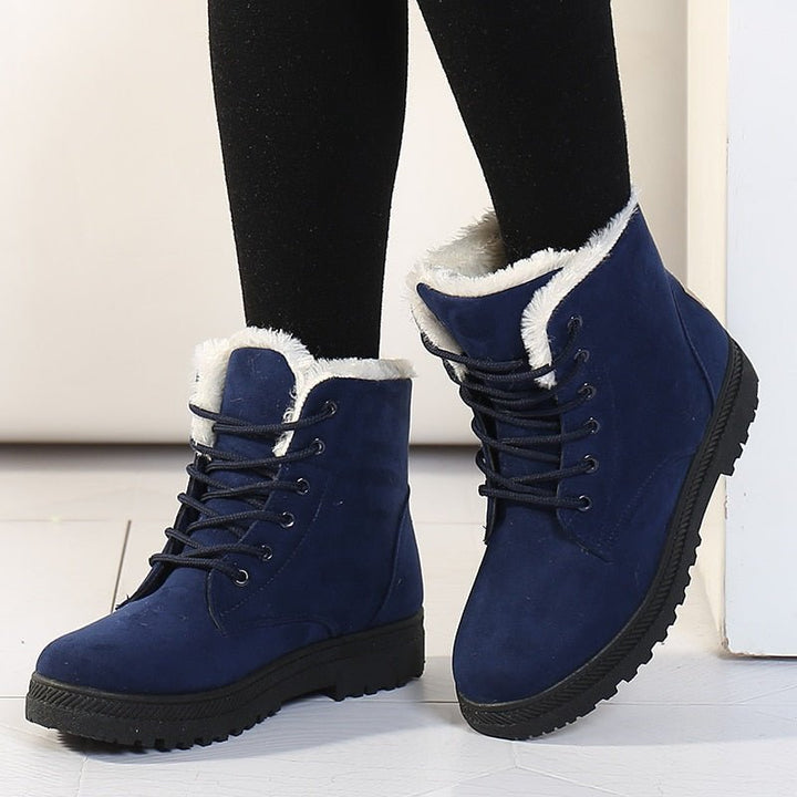 Ciepłe ocieplane damskie zimowe buty za kostkę z szyjkami - Eliza Fur Boot-Czarny-35-Trend Polska