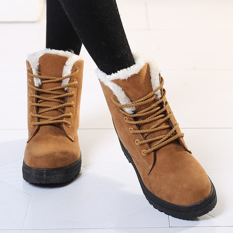 Ciepłe ocieplane damskie zimowe buty za kostkę z szyjkami - Eliza Fur Boot-Czarny-35-Trend Polska