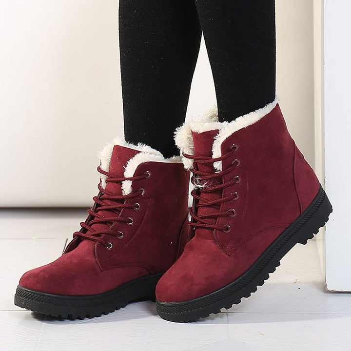 Ciepłe ocieplane damskie zimowe buty za kostkę z szyjkami - Eliza Fur Boot-Czarny-35-Trend Polska