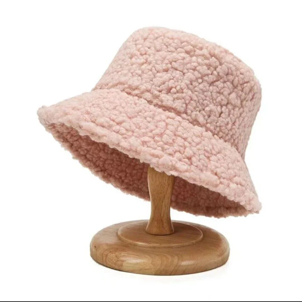 Ciepły Modny Kapelusz Teddy Bucket - Livia-Różowy-Trend Polska