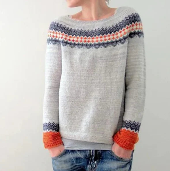 Ciepły sweter damski z eleganckimi detalami - Nova-Frans szary-S-Trend Polska