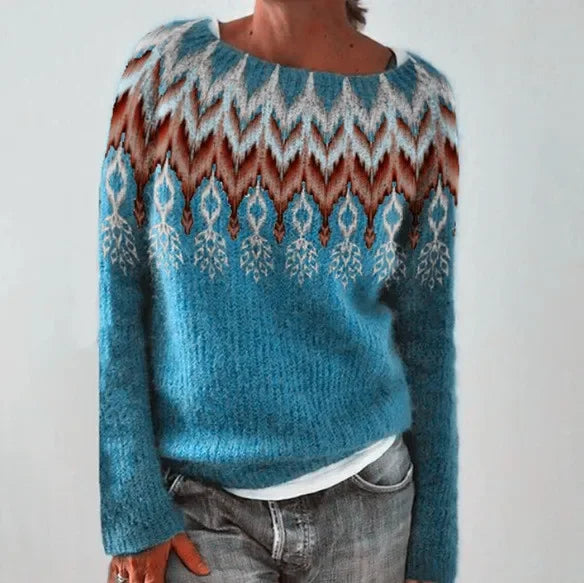 Ciepły sweter damski z eleganckimi detalami - Nova-Niebieskie pióro-S-Trend Polska