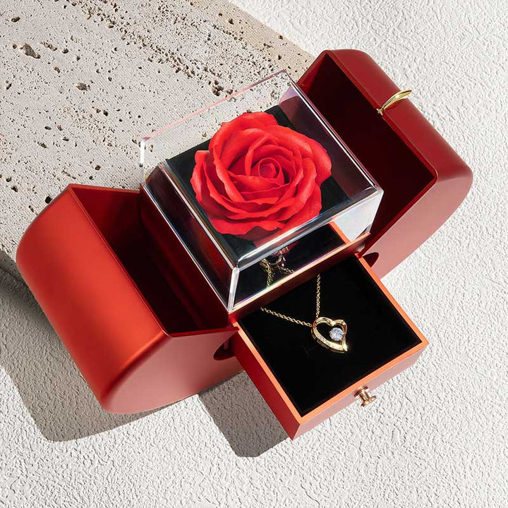 Coffret Róża Wieczności i jej Naszyjnik Miłości-Wykończenie Białe Złoto 14K-Trend Polska
