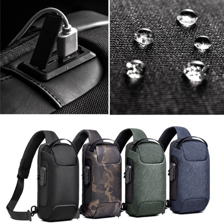 Kompaktowa wodoodporna torba crossbody dla mężczyzn - przeciwwłamaniowa z ładowaniem USB