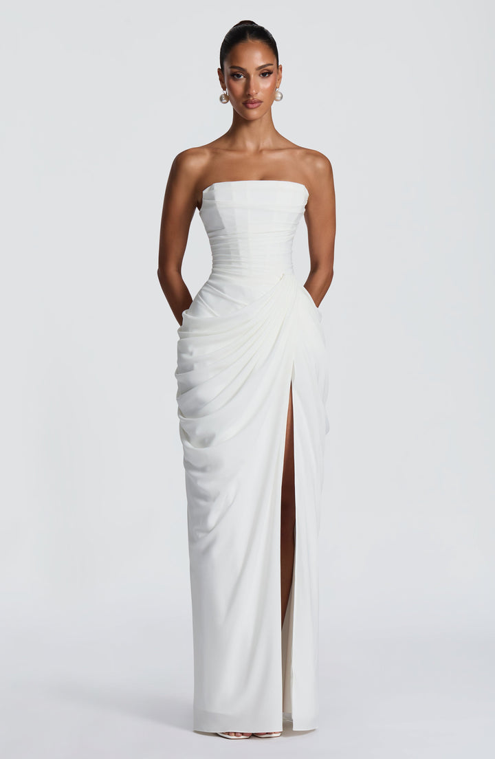 Lois Strapless Corset Maxi Dress with High Slit 11