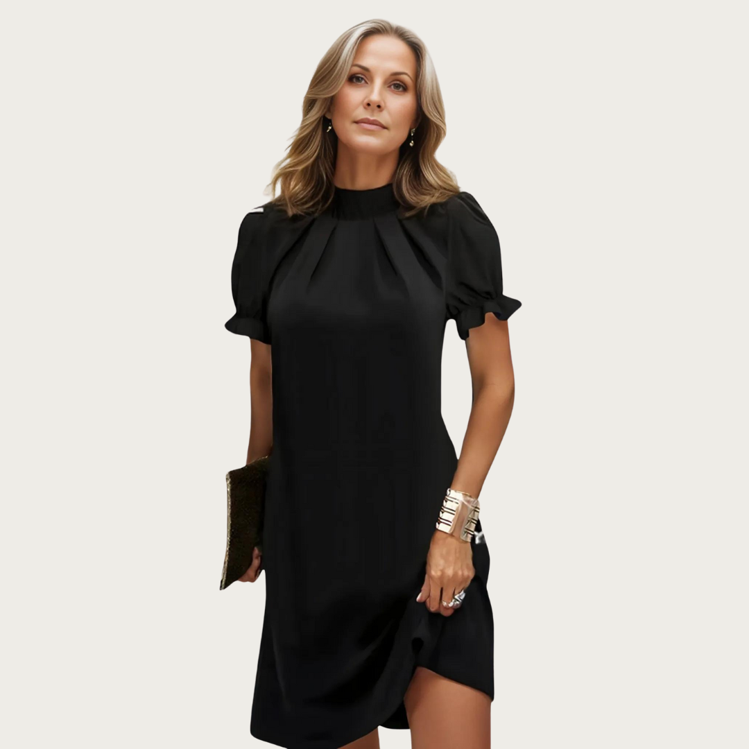 Czarna midi sukienka wieczorowa z bufiastymi rękawami - Amber-S-Trend Polska