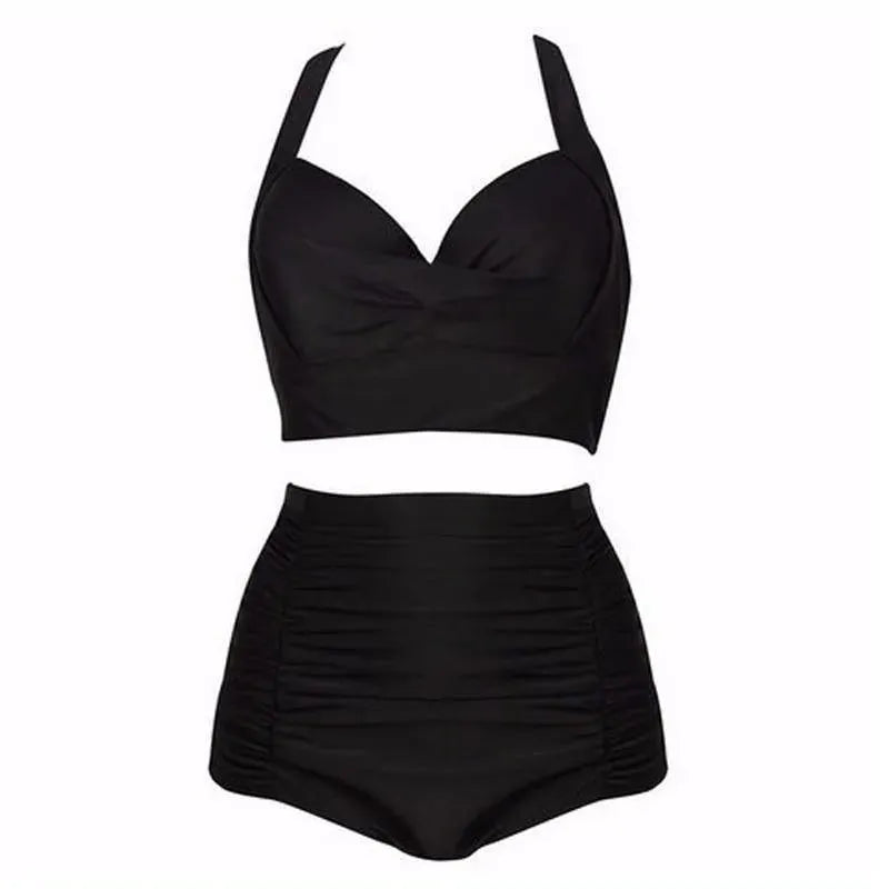 Czarny zestaw bikini z topem halter i wysokim stanem – Alina-S-Trend Polska