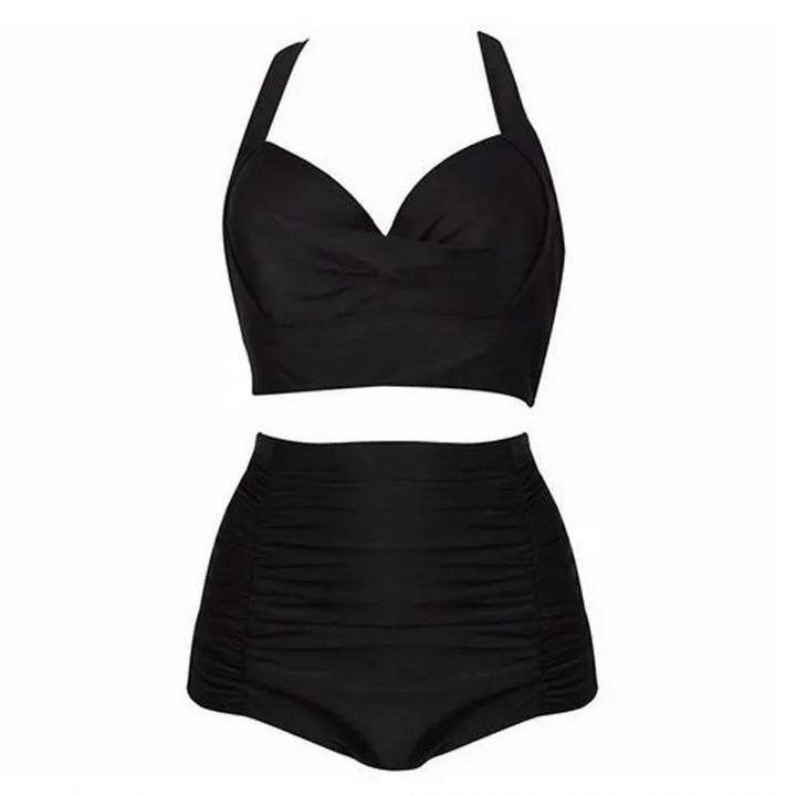 Czarny zestaw bikini z topem halter i wysokim stanem – Alina-S-Trend Polska