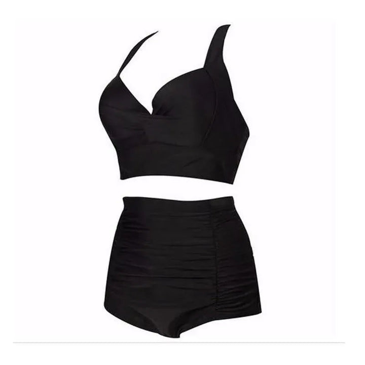 Czarny zestaw bikini z topem halter i wysokim stanem – Alina-S-Trend Polska