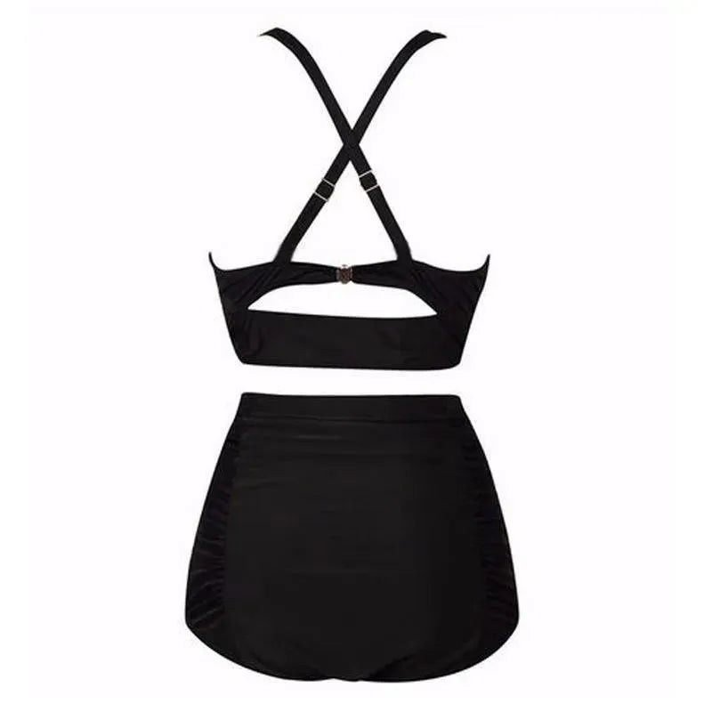 Czarny zestaw bikini z topem halter i wysokim stanem – Alina-S-Trend Polska