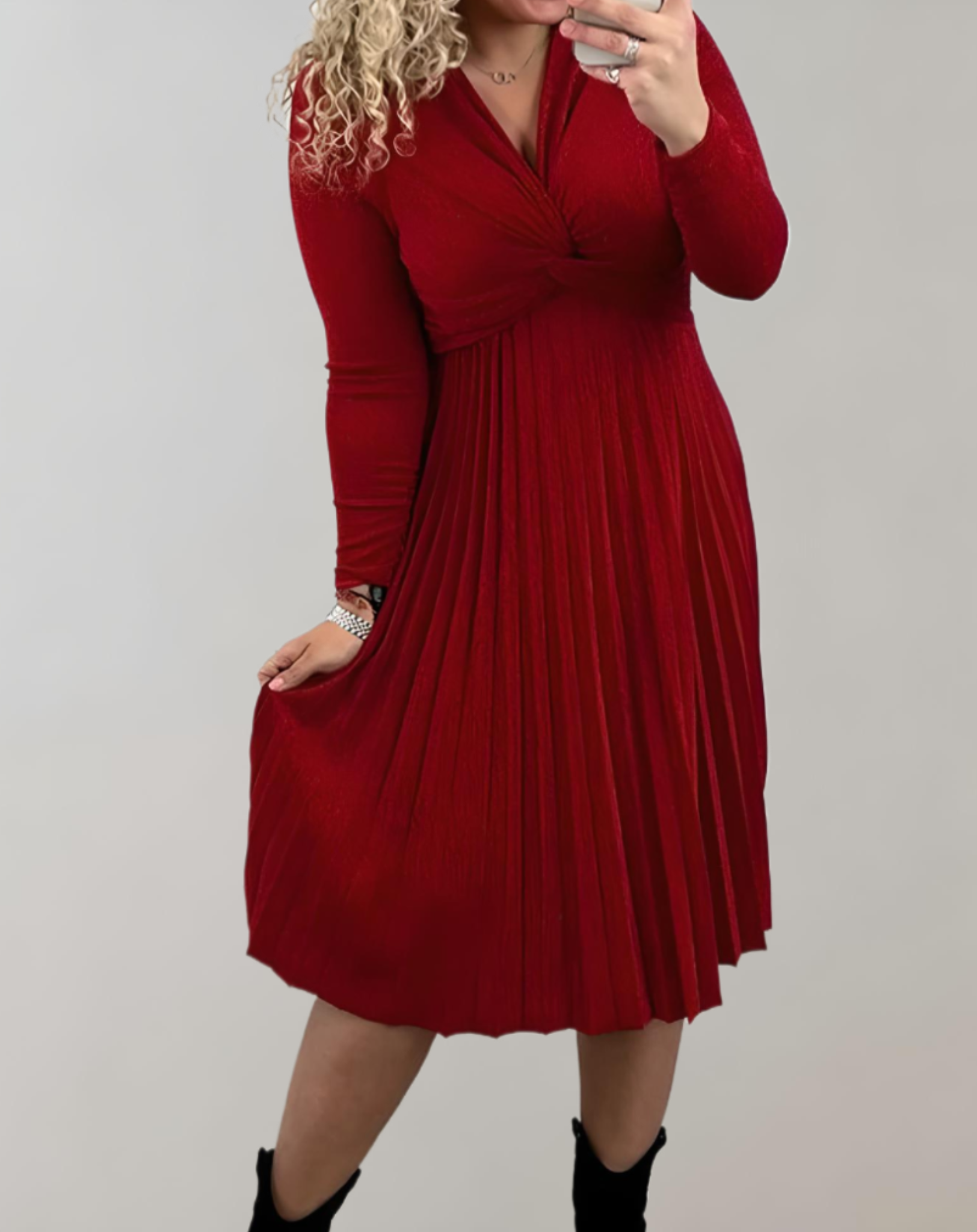 Czerwona midi-sukienka z wysokim stanem - Selena-S-Trend Polska