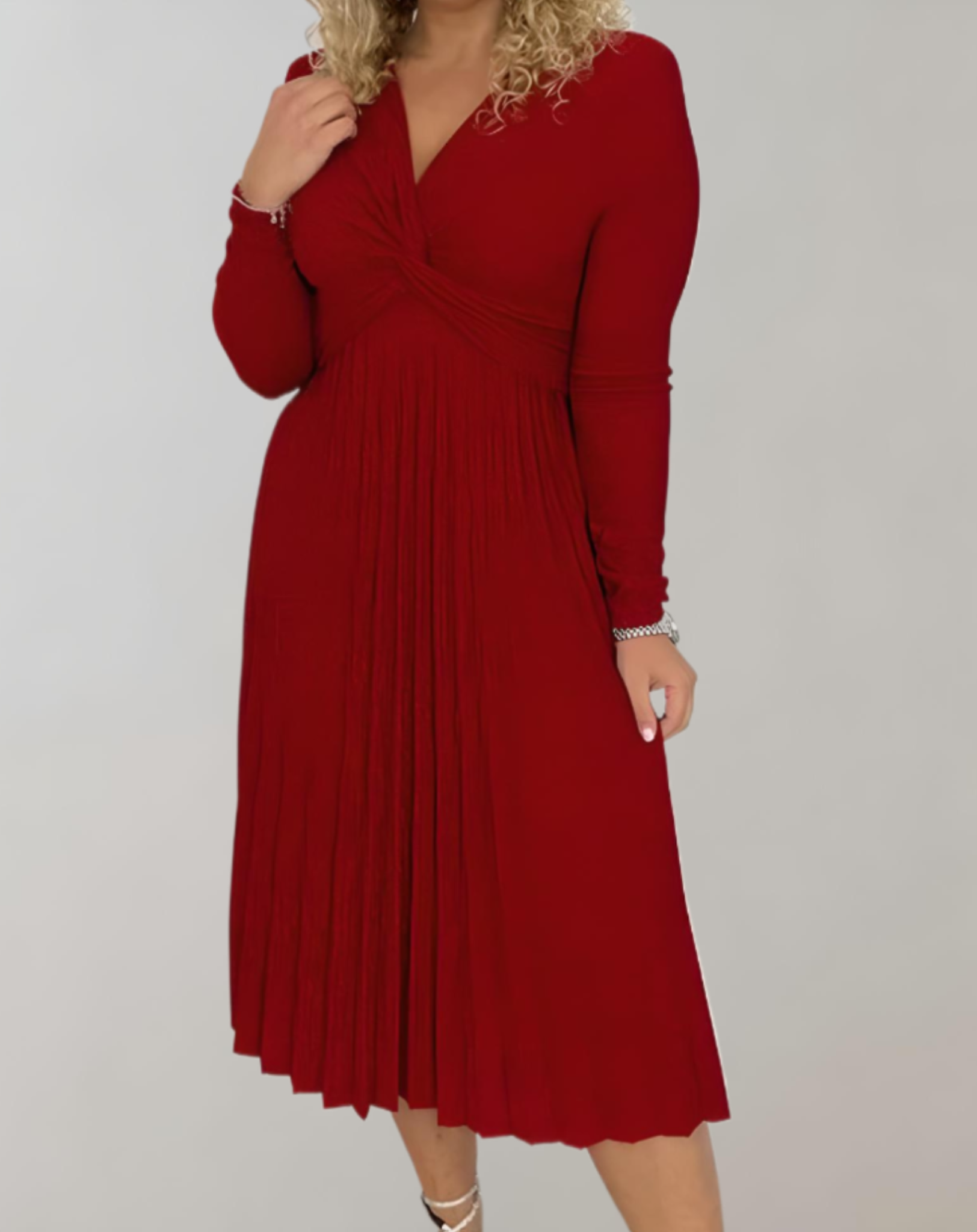 Czerwona midi-sukienka z wysokim stanem - Selena-S-Trend Polska