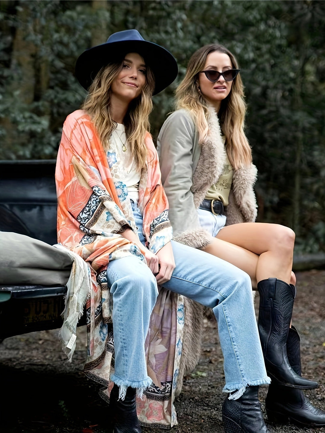 Czerwony kimono w kwiaty - Isabella-Czerwony Pomarańczowy-Jedna rozmiar-Trend Polska