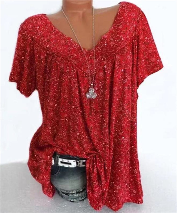 Damska bluzka boho na lato z nadrukiem kwiatowym - Celeste-Bordeaux-S-Trend Polska