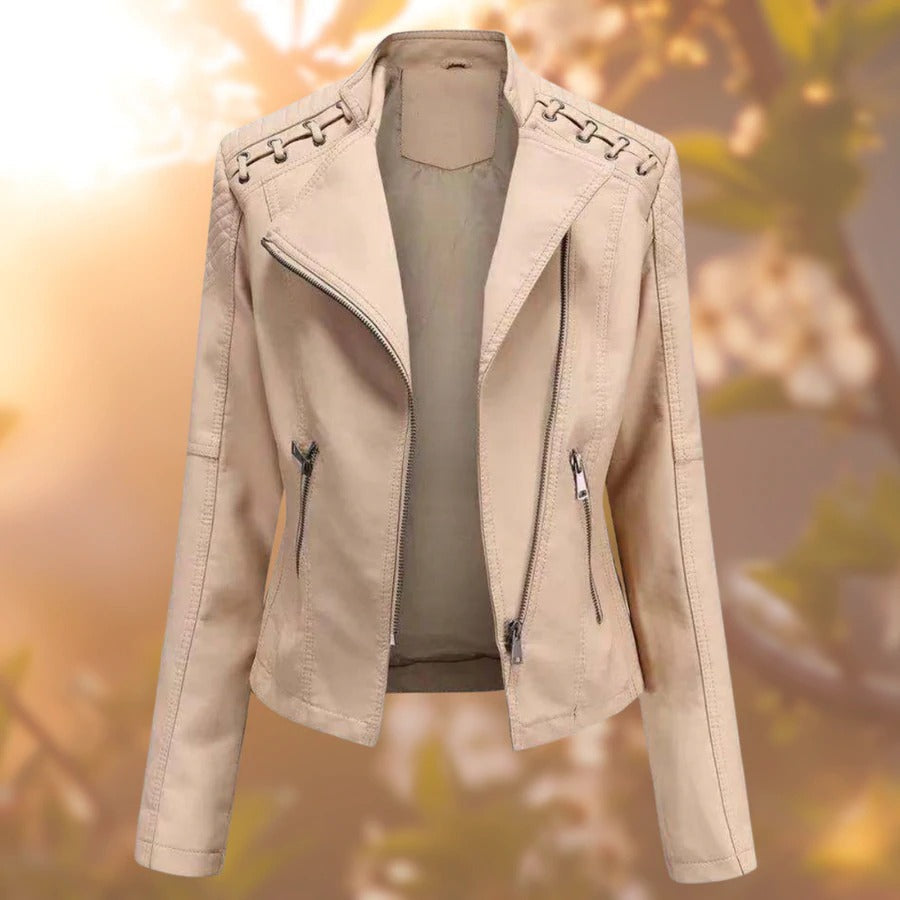 Damska kurtka skórzana – Seraphina-Khaki-S-Trend Polska