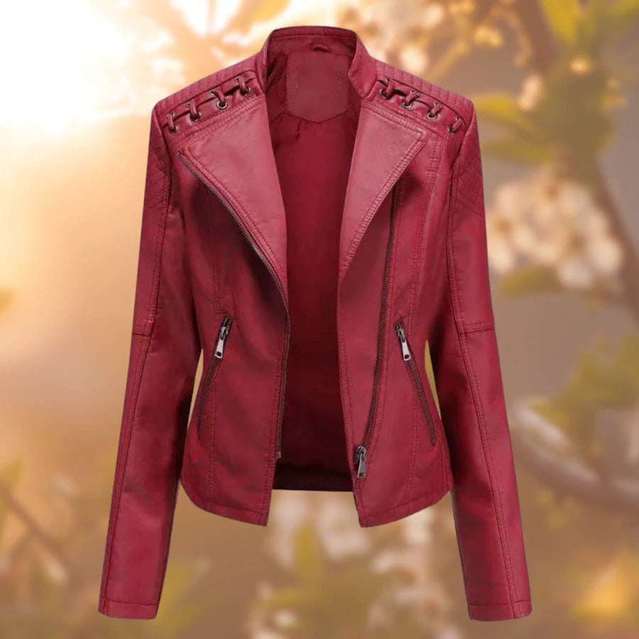 Damska kurtka skórzana – Seraphina-Rot-S-Trend Polska