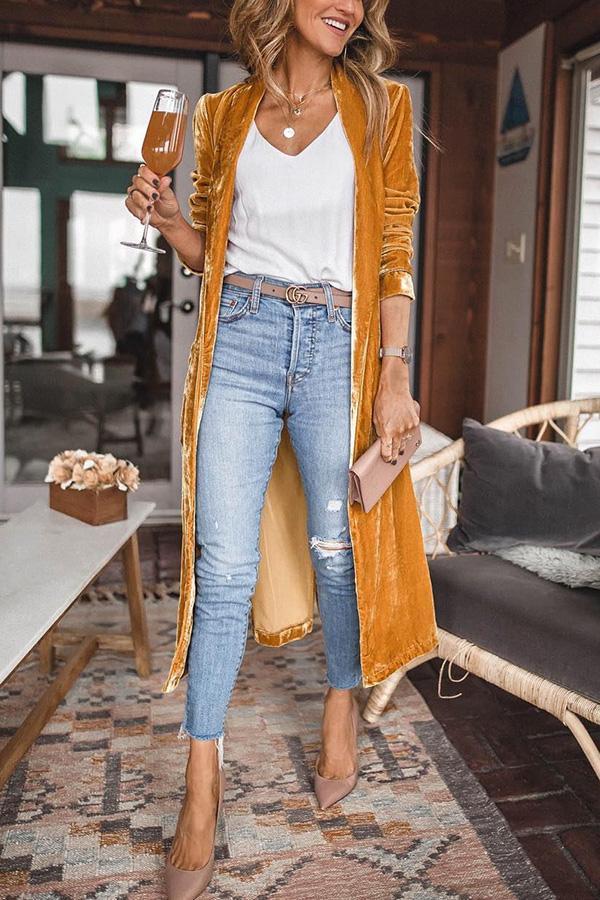 Damska stylowa zamszowa kimono - Isabella-Żółty-S-Trend Polska
