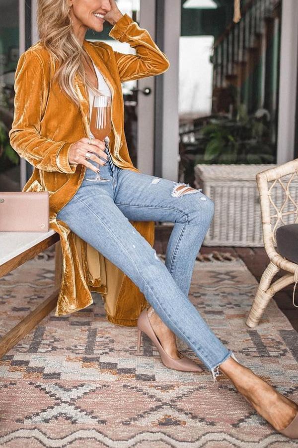 Damska stylowa zamszowa kimono - Isabella-Żółty-S-Trend Polska