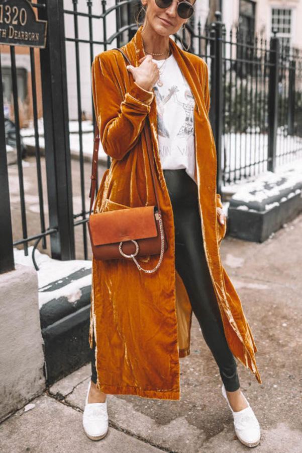 Damska stylowa zamszowa kimono - Isabella-Żółty-S-Trend Polska