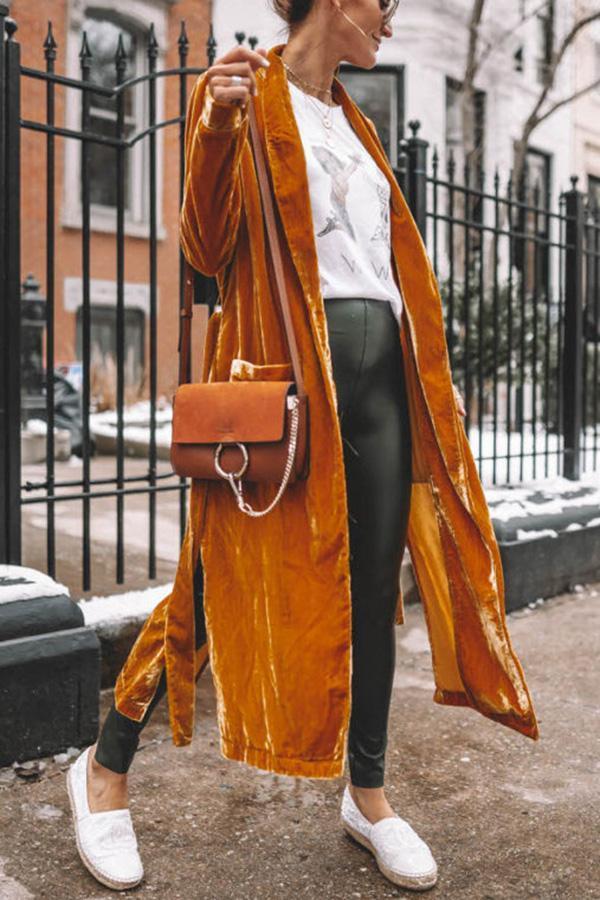 Damska stylowa zamszowa kimono - Isabella-Żółty-S-Trend Polska