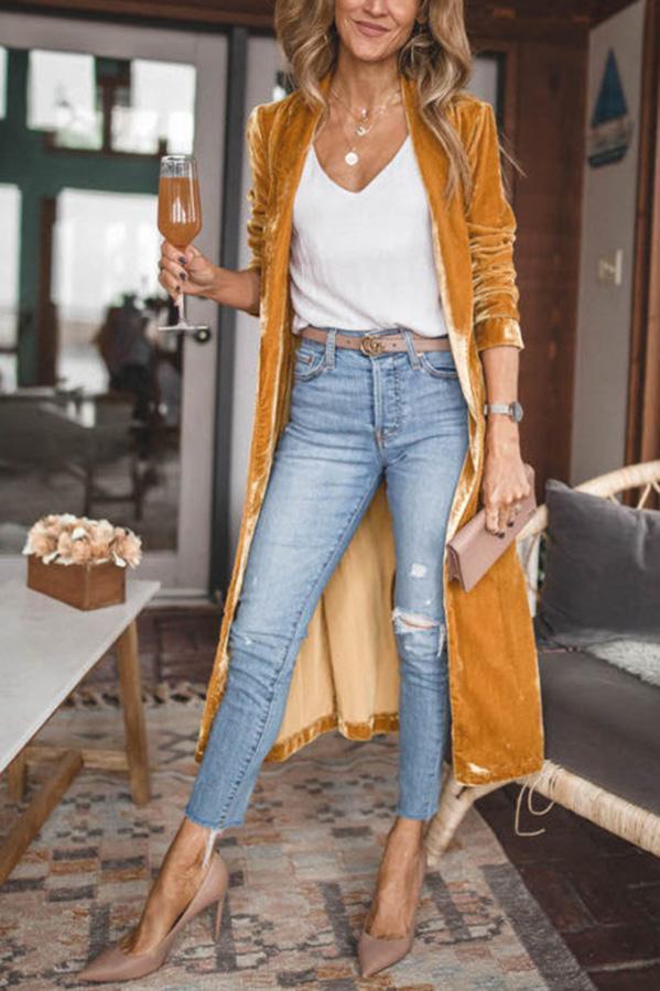 Damska stylowa zamszowa kimono - Isabella-Żółty-S-Trend Polska