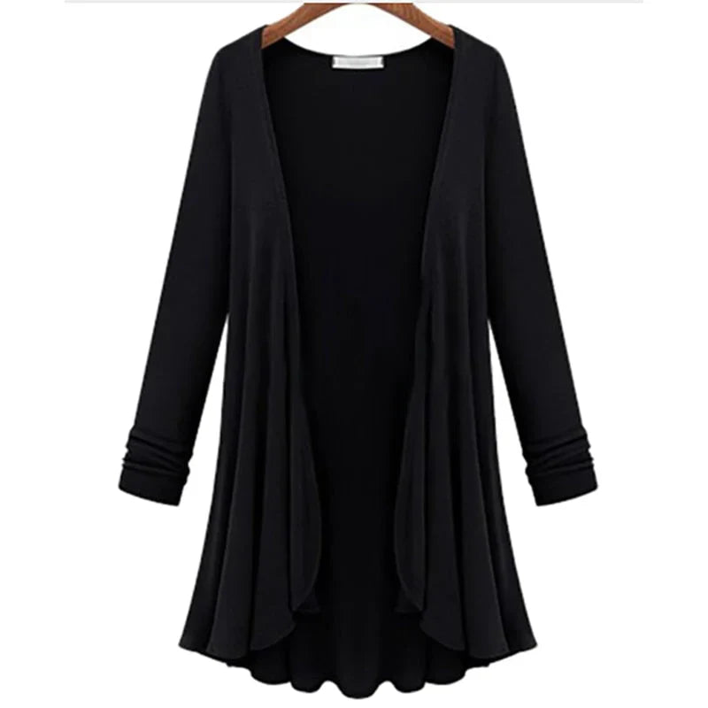 Damski sweter kardigan z falbanami – Chiara-Czarny-S-Trend Polska