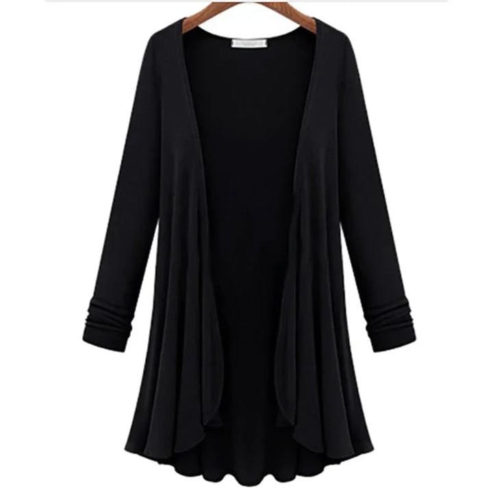 Damski sweter kardigan z falbanami – Chiara-Czarny-S-Trend Polska