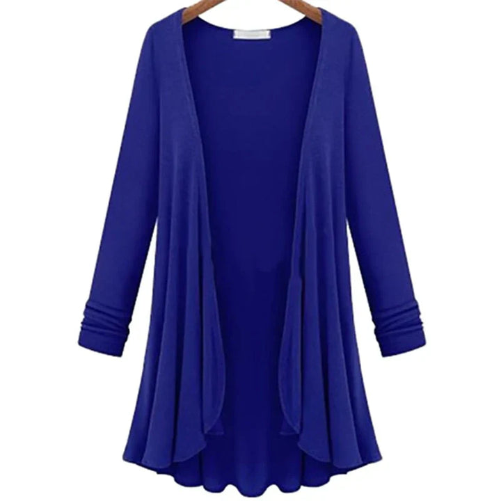 Damski sweter kardigan z falbanami – Chiara-Niebieski-S-Trend Polska