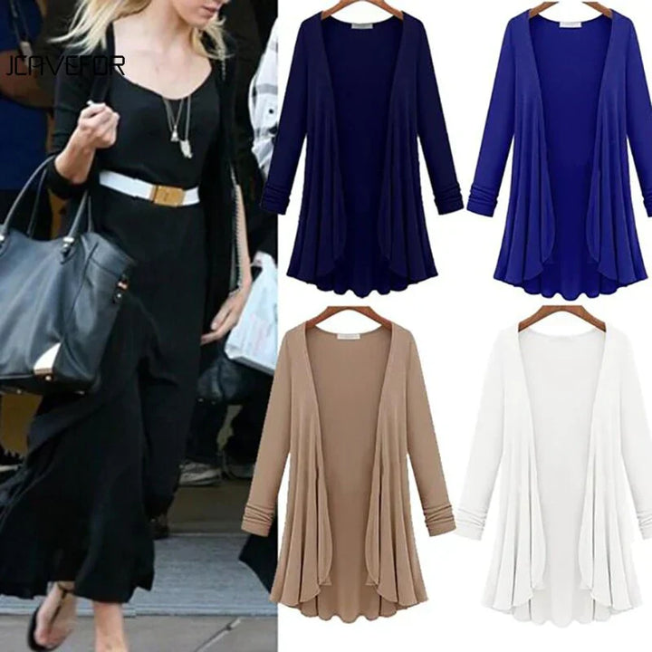 Damski sweter kardigan z falbanami – Chiara-Khaki-S-Trend Polska