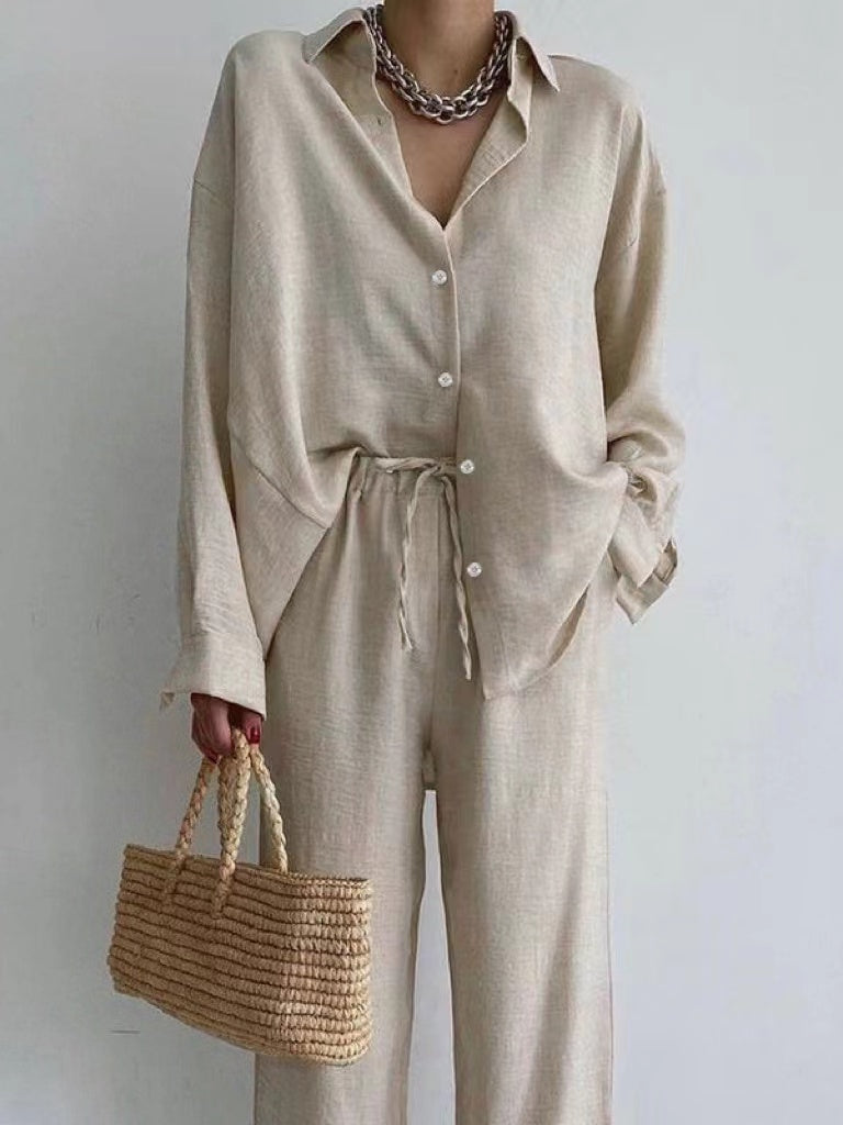 Damski zomerset z lekką bluzką i szerokimi spodniami – Noa-Beżowy-S-Trend Polska