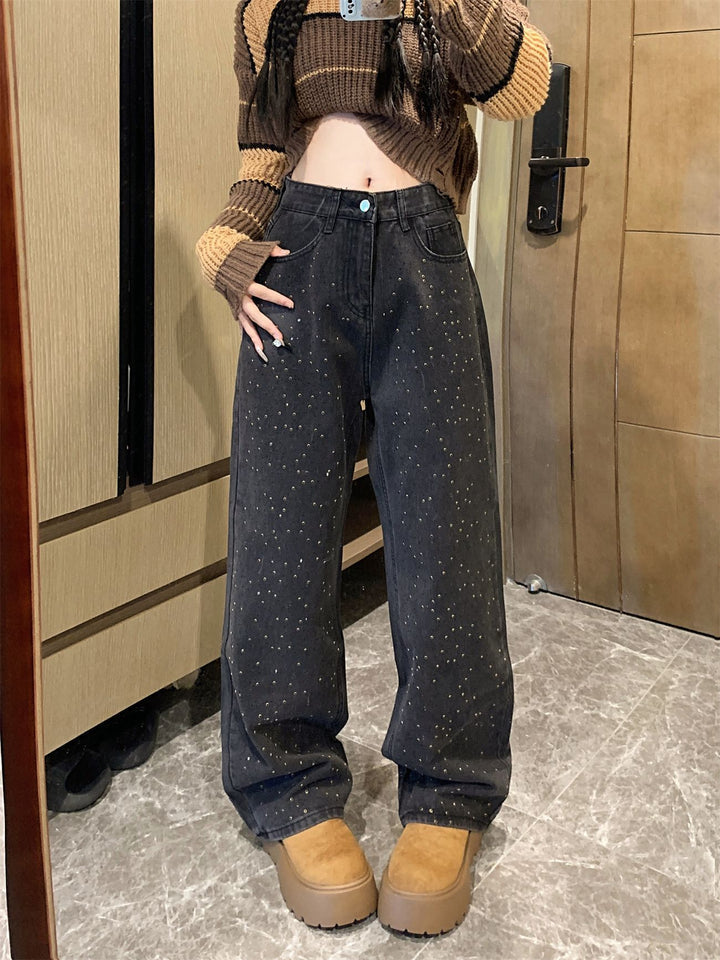 Damskie Jeans z Dżetami na Błyszczący Wygląd - Jade-Czarny-S-Trend Polska