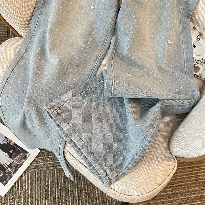 Damskie Jeans z Dżetami na Błyszczący Wygląd - Jade-Niebiesko Szary-S-Trend Polska