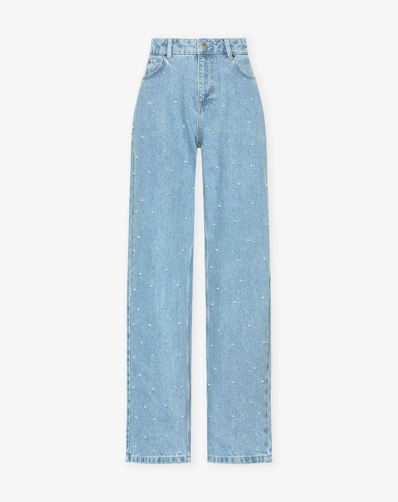 Damskie Jeans z Dżetami na Błyszczący Wygląd - Jade-Niebiesko Szary-S-Trend Polska