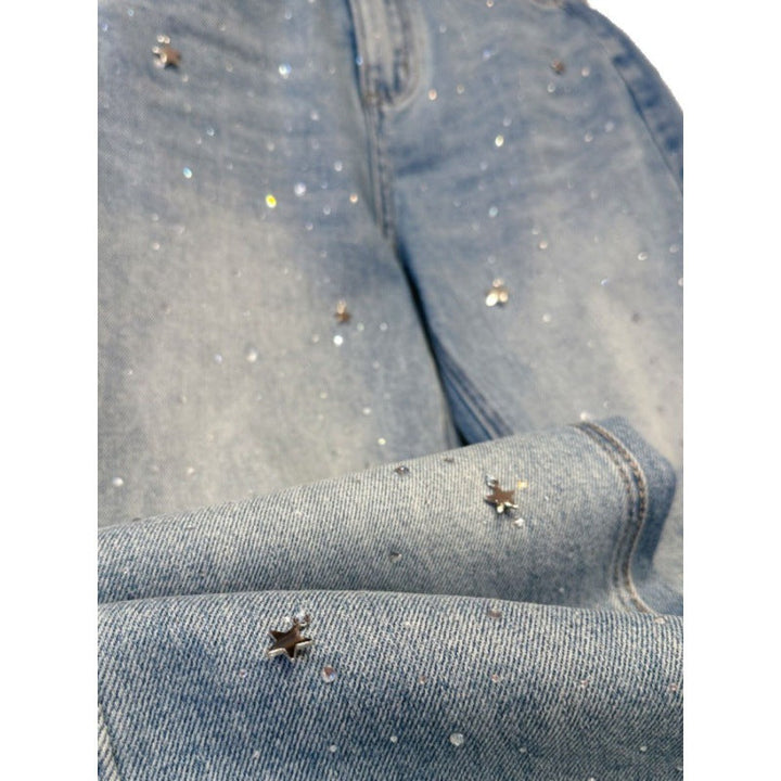 Damskie Jeans z Dżetami na Błyszczący Wygląd - Jade-Niebiesko Szary-S-Trend Polska