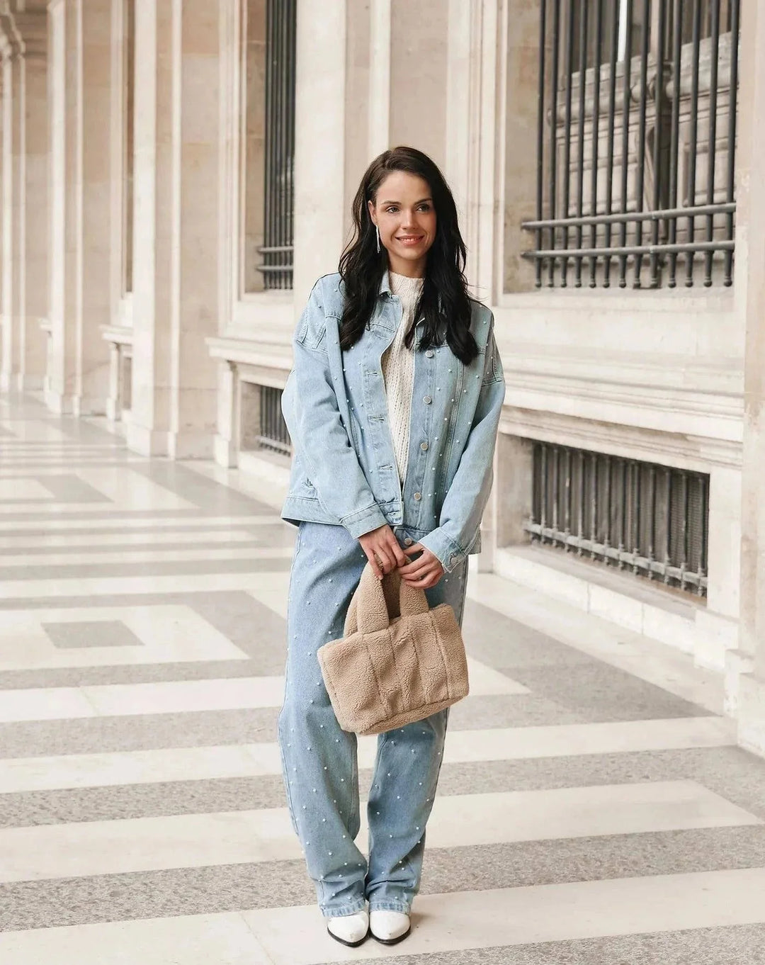 Damskie Jeans z Dżetami na Błyszczący Wygląd - Jade-Niebiesko Szary-S-Trend Polska