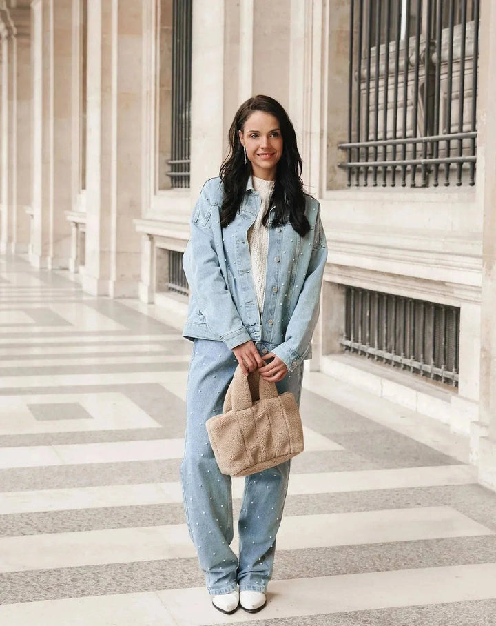 Damskie Jeans z Dżetami na Błyszczący Wygląd - Jade-Niebiesko Szary-S-Trend Polska