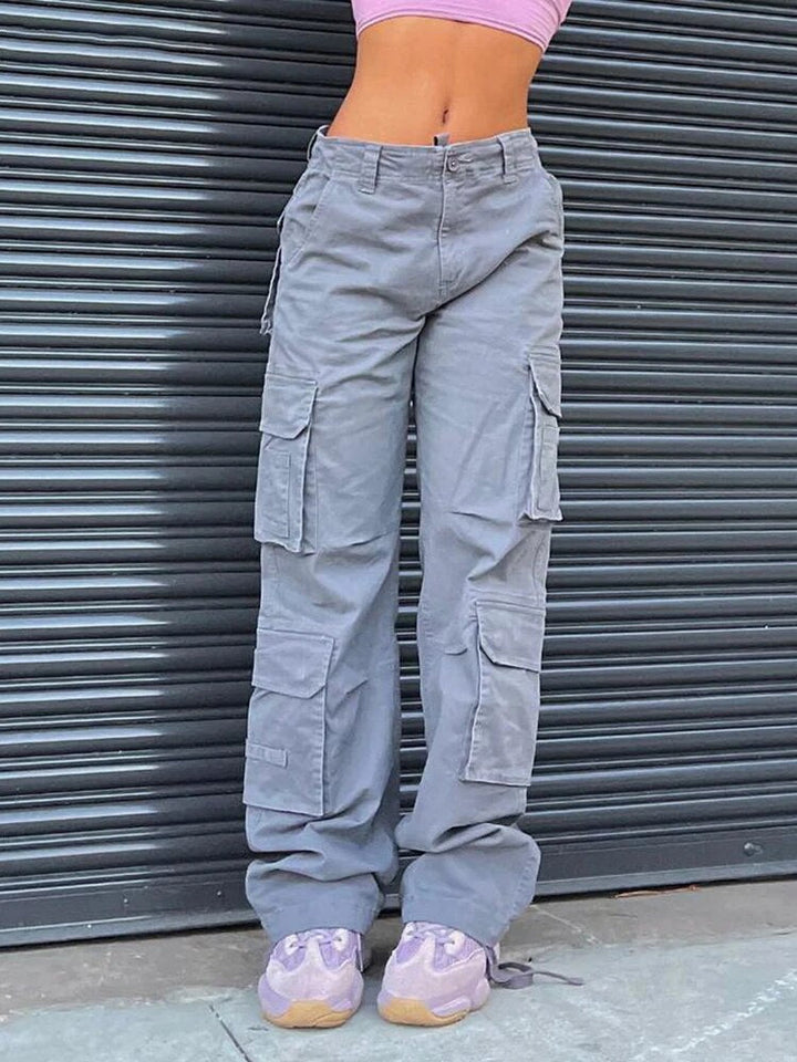 Damskie letnie spodnie cargo z wysokim stanem – Romy-Jasnoszary-S-Trend Polska