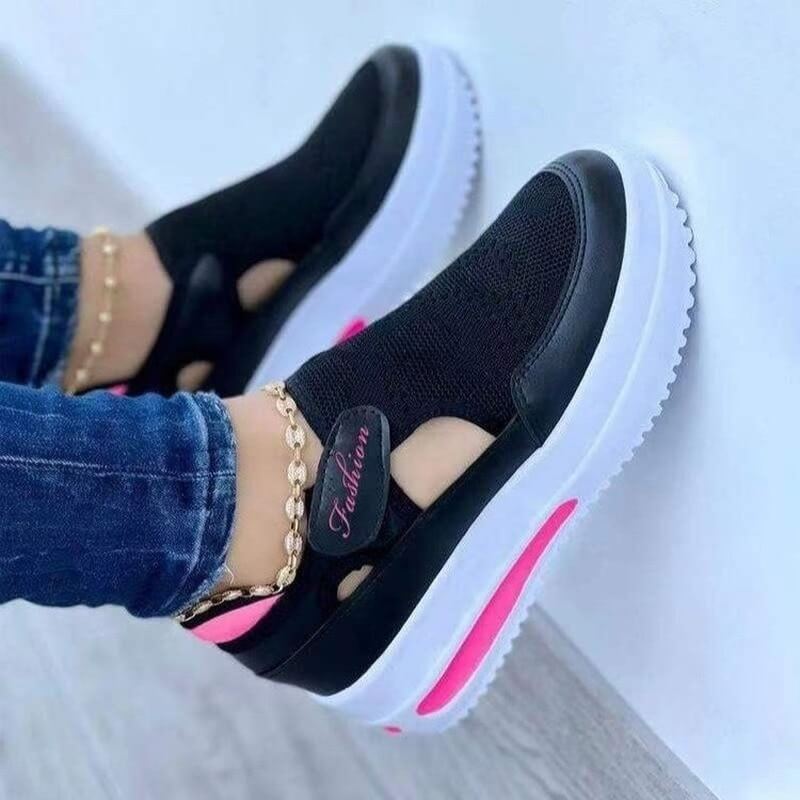 Damskie przewiewne sneakersy z siatki – Liana-Czarny-35-Trend Polska