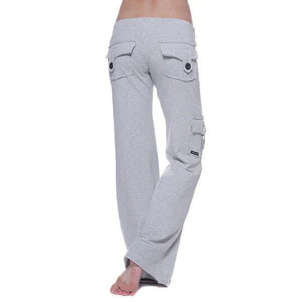 Damskie spodnie cargo Bootcut z kieszeniami – Isabella-Szary-XS-Trend Polska