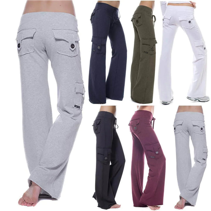 Damskie spodnie cargo Bootcut z kieszeniami – Isabella-Zielony-XS-Trend Polska