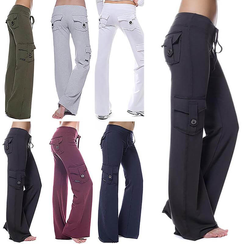 Damskie spodnie cargo Bootcut z kieszeniami – Isabella-Zielony-XS-Trend Polska