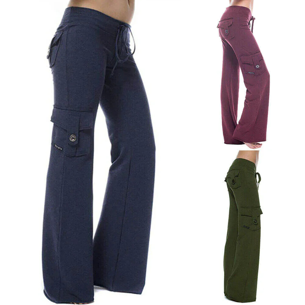Damskie spodnie cargo Bootcut z kieszeniami – Isabella-Zielony-XS-Trend Polska