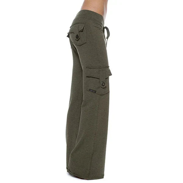 Damskie spodnie cargo Bootcut z kieszeniami – Isabella-Zielony-S-Trend Polska