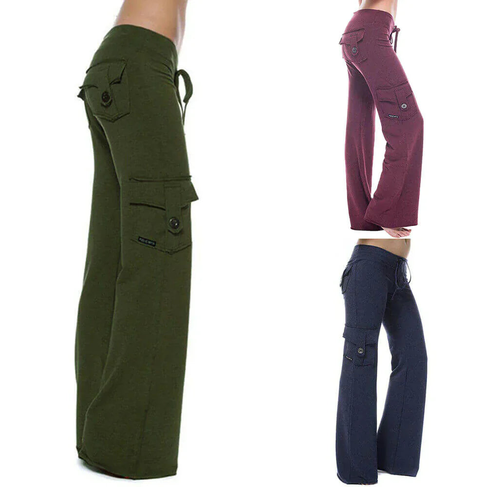 Damskie spodnie cargo Bootcut z kieszeniami – Isabella-Zielony-XS-Trend Polska