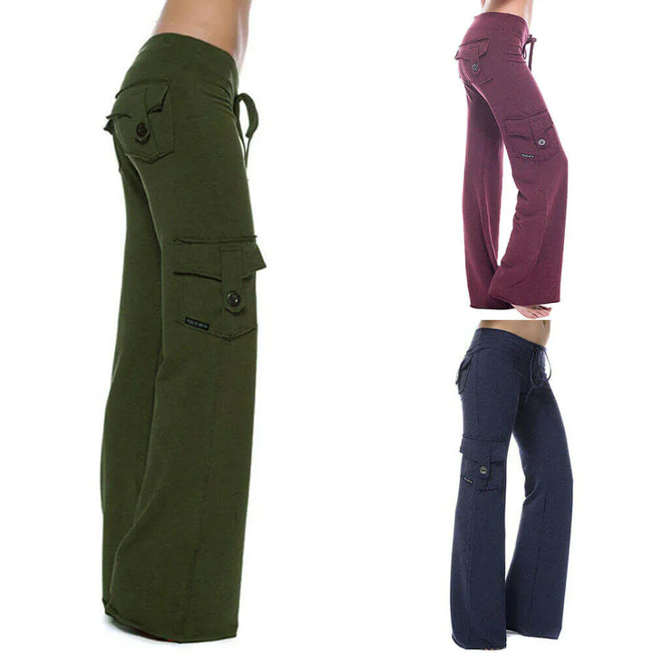 Damskie spodnie cargo Bootcut z kieszeniami – Isabella-Zielony-XS-Trend Polska