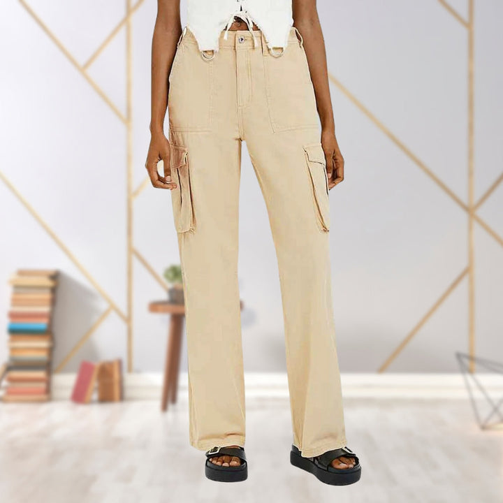 Damskie spodnie cargo Slim-Fit - Maya-Beżowy-S-Trend Polska