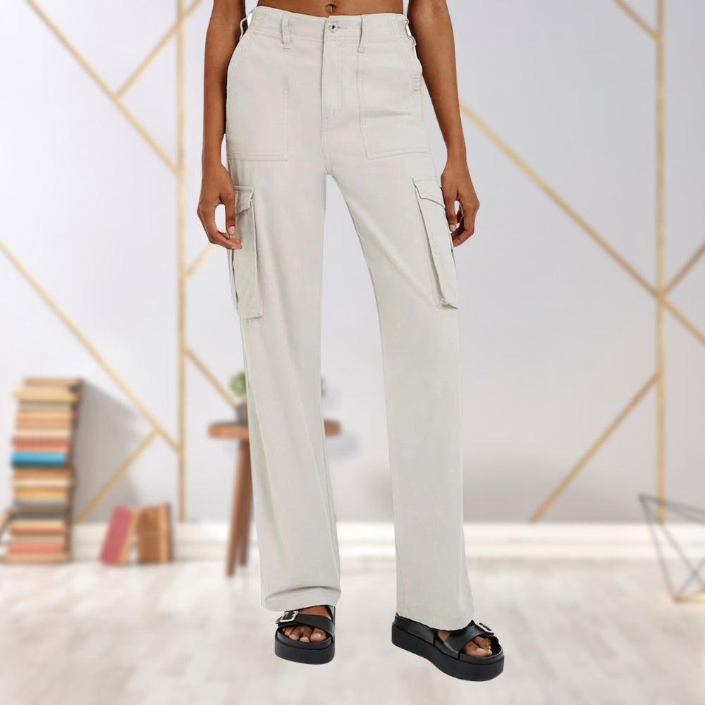 Damskie spodnie cargo Slim-Fit - Maya-Jasnoszary-S-Trend Polska