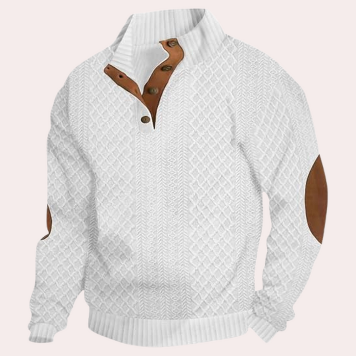 Dany - Ciepły casualowy sweter męski z zapięciem na guziki-Biały-S-Trend Polska