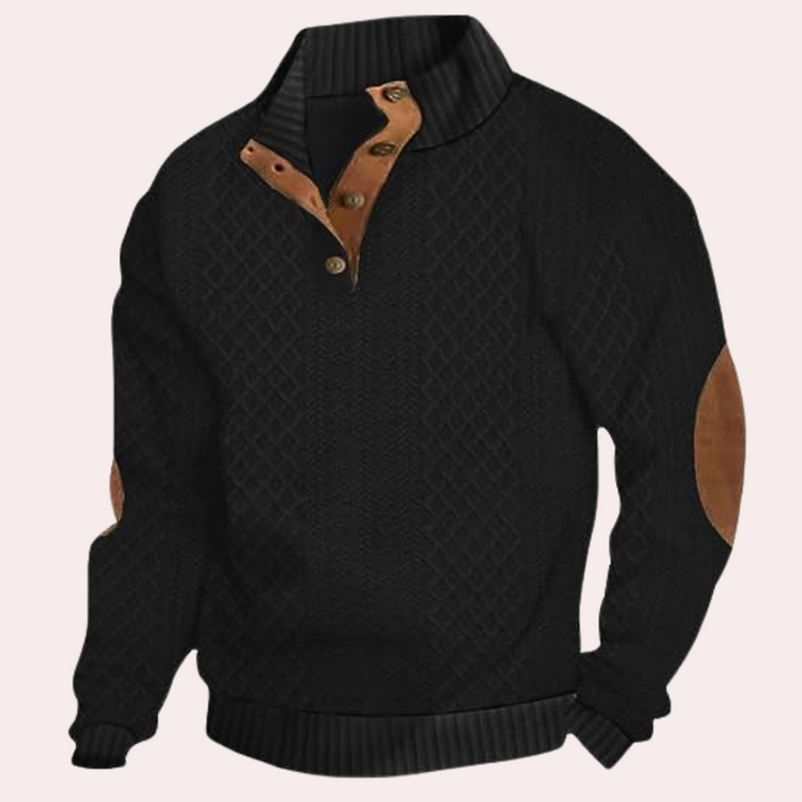 Dany - Ciepły casualowy sweter męski z zapięciem na guziki-Czarny-S-Trend Polska